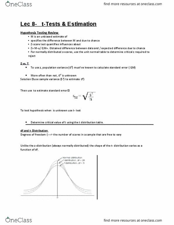 PSYC 2021 Lecture Notes - Lecture 8: Null Hypothesis, Alternative Hypothesis, Test Statistic thumbnail