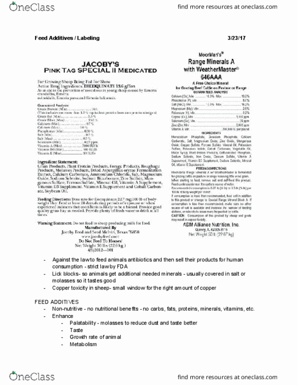 ANSC 1111 Lecture Notes - Lecture 15: Melengestrol Acetate, Monensin, Copper Toxicity thumbnail