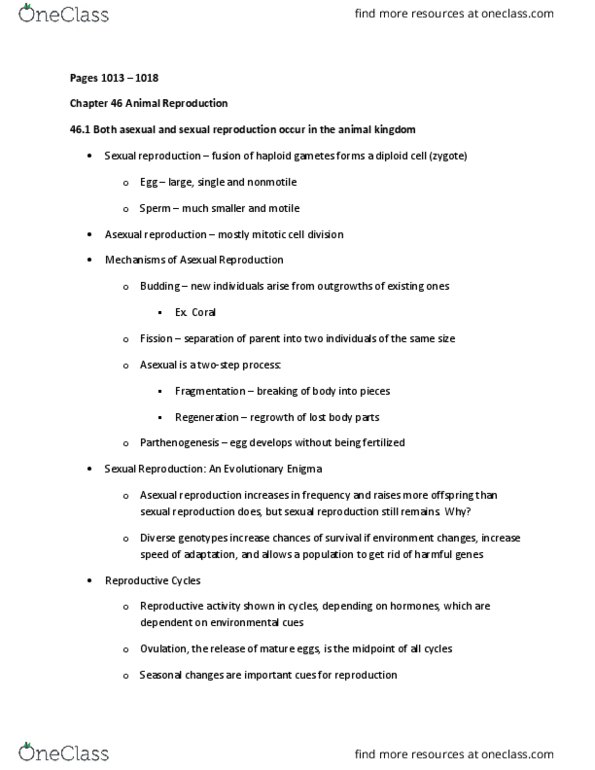 BIOL 2200 Chapter Notes - Chapter 48: Hermaphrodite, Internal Fertilization, Motility thumbnail