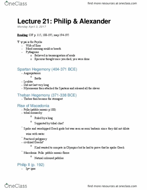 CLA 1101 Lecture Notes - Lecture 21: Philippeion, Amun, Gedrosia thumbnail