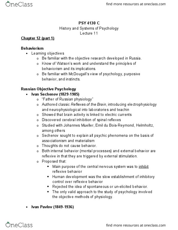 PSY 4130 Lecture Notes - Lecture 8: Reflexology, Vladimir Bekhterev, Neurosis thumbnail