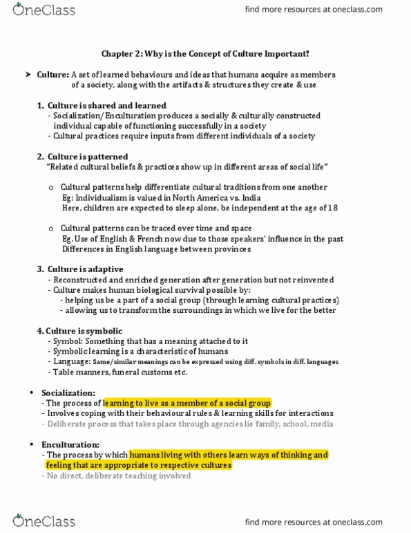 ANTHR101 Chapter Notes - Chapter 2: Enculturation, Ethnocentrism, Female Genital Mutilation thumbnail