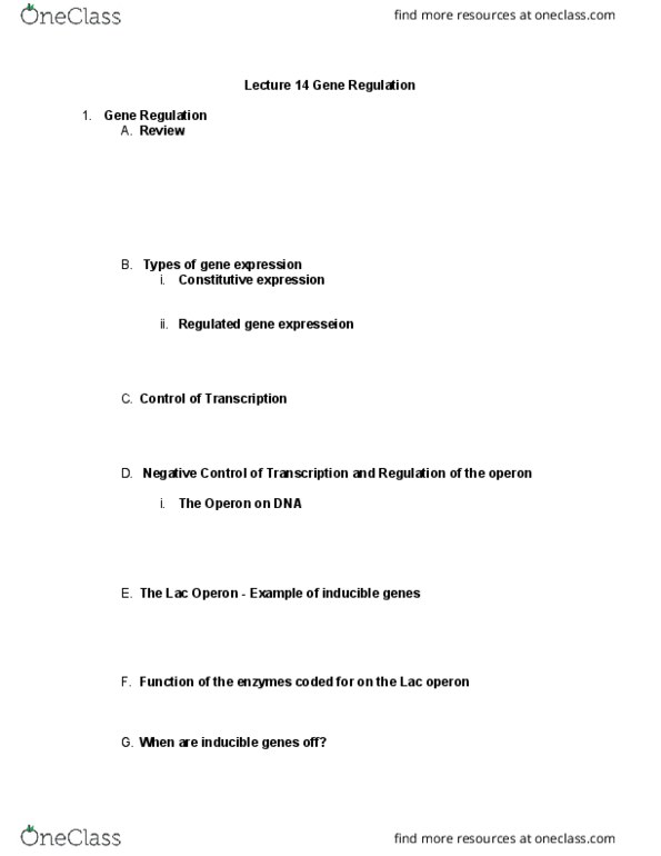 BMB 240 Lecture Notes - Lecture 14: Lac Operon, Catabolite Repression, Operon thumbnail