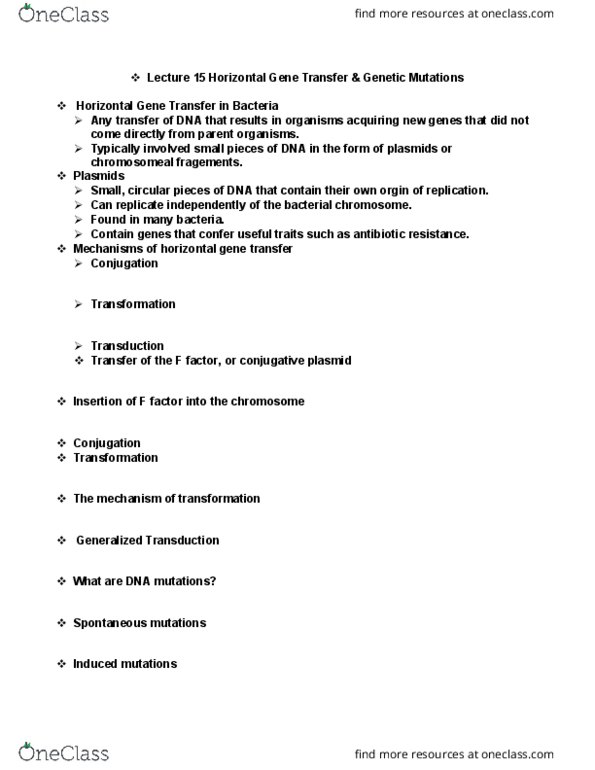 BMB 240 Lecture Notes - Lecture 15: Chromosome, Antimicrobial Resistance, Plasmid thumbnail