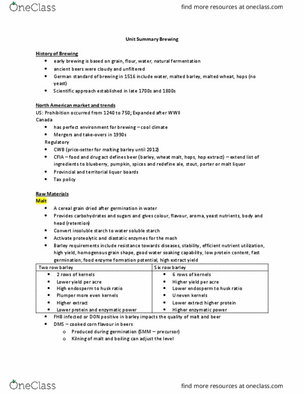 FOOD 3270 Lecture Notes - Lecture 1: Humulus Lupulus, Malt Liquor, Saccharomyces Pastorianus thumbnail