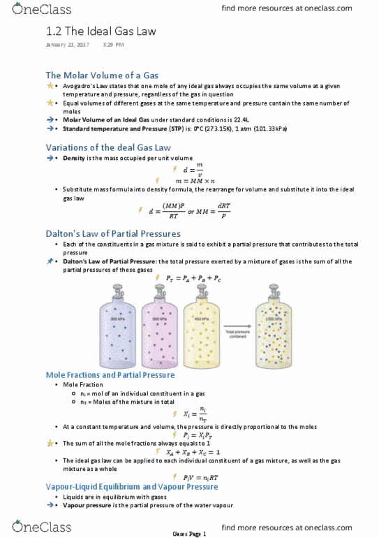 Biology 1001A Chapter Notes - Chapter 3: Stoichiometry, Effusion, Kinetic Theory Of Gases thumbnail