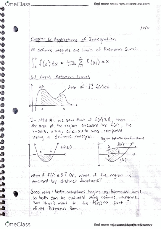 MTH 142 Lecture 1: MTH 142 Chapter 6.1: Areas Between Curves thumbnail