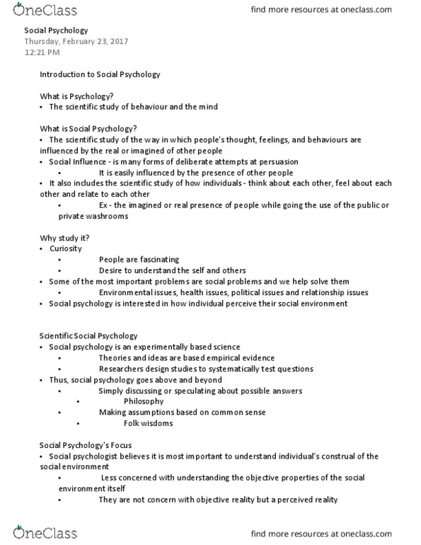 Psychology 2070A/B Chapter Notes - Chapter 1: The Need, Procedural Justice, Behaviorism thumbnail