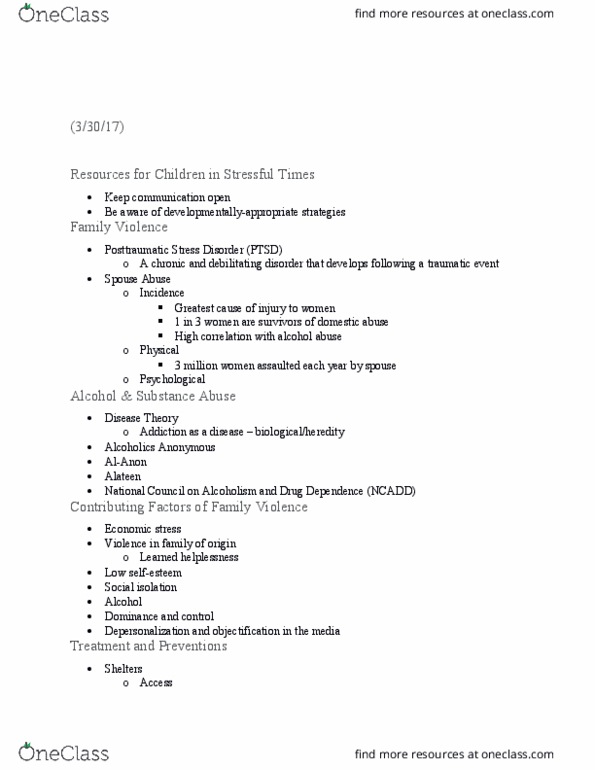 HD FS 102 Lecture Notes - Lecture 10: Posttraumatic Stress Disorder, Apache Hadoop, Learned Helplessness thumbnail