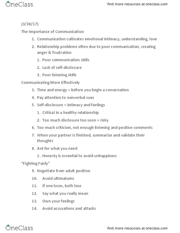 HD FS 276 Lecture Notes - Lecture 15: Silent Treatment, John Gottman thumbnail