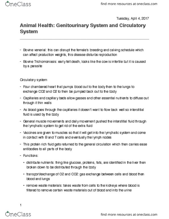 AVS-3100 Lecture Notes - Lecture 17: Trichomoniasis, Capillary, Vasoconstriction thumbnail