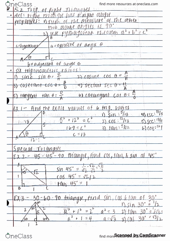 MATH 113 Lecture 2: 5.2 Trigonometry of Right Triangles thumbnail