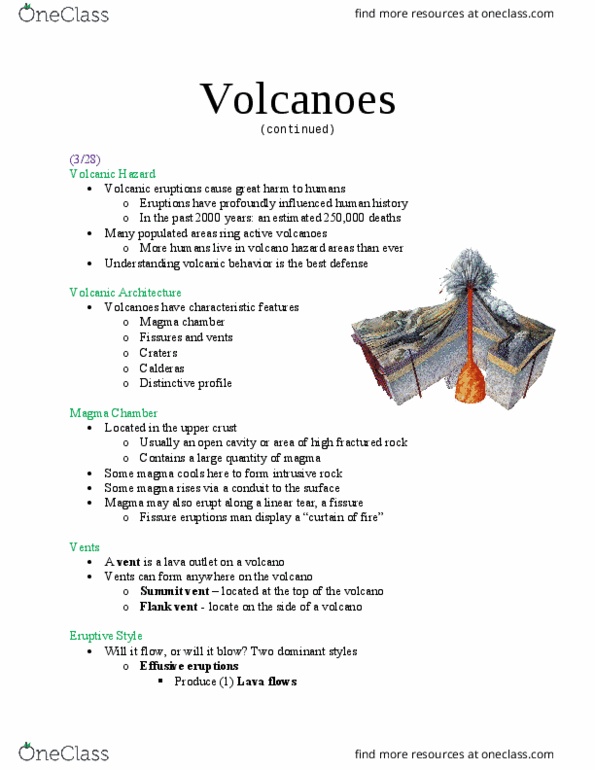 EARTHSC 1121 Lecture Notes - Lecture 10: Types Of Volcanic Eruptions, Magma Chamber, Shield Volcano thumbnail