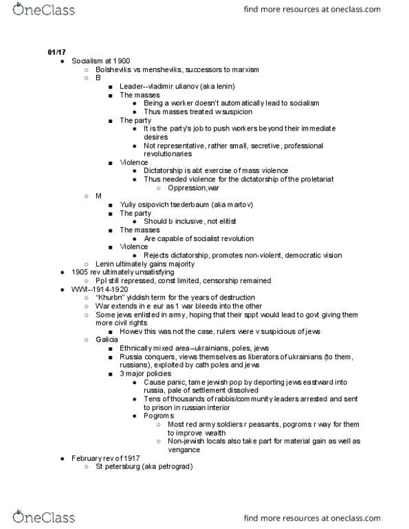 JWST 303 Lecture Notes - Lecture 4: Red Army, Marxism, Proletariat thumbnail