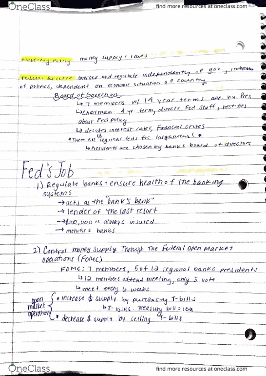 ECON103 Lecture Notes - Lecture 20: Money Supply, United States Treasury Security thumbnail