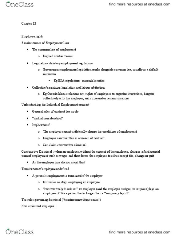 ADM 2337 Lecture Notes - Lecture 10: Employment Contract, Collective Bargaining, Quasi-Contract thumbnail