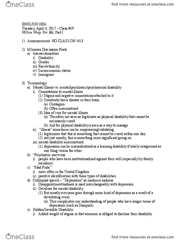 ENGLISH 180A Lecture Notes - Lecture 19: Socioeconomic Status, Preposition And Postposition, Intersectionality thumbnail