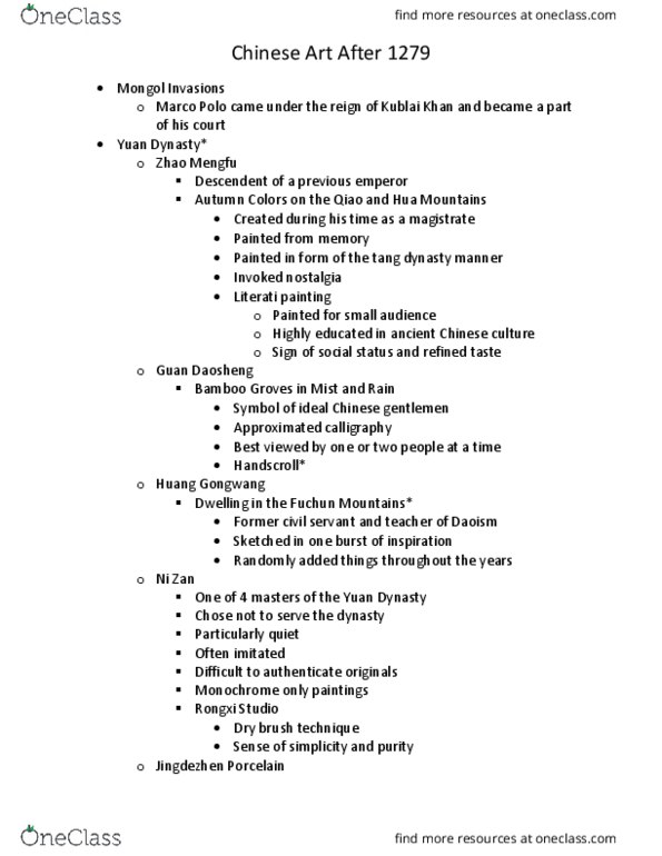 ARTH 104 Lecture Notes - Lecture 15: Guan Daosheng, Huang Gongwang, Zhao Mengfu thumbnail