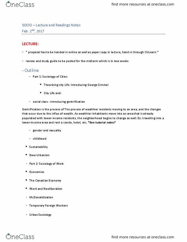 SOCI 1002 Lecture Notes - Lecture 6: Urban Heat Island, Georg Simmel, Urban Sociology thumbnail