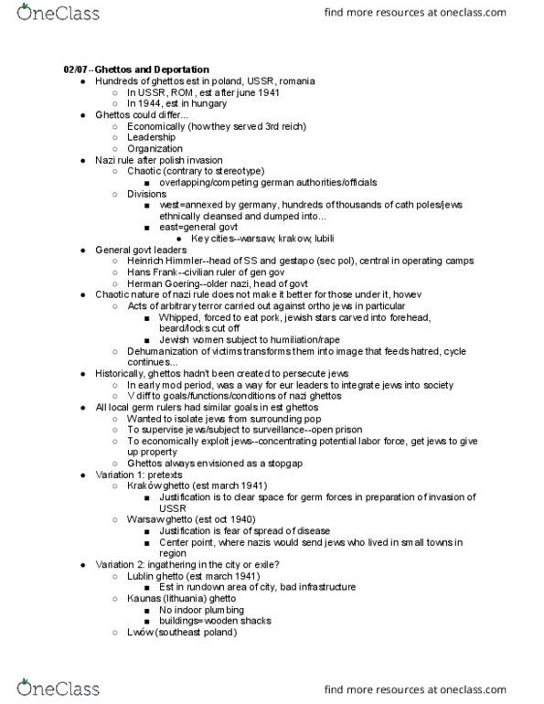 JWST 240 Lecture Notes - Lecture 5: Ringelblum Archive, Acculturation, Extermination Camp thumbnail