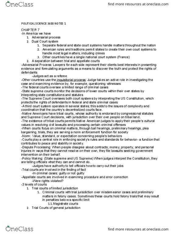 POLS 3600 Lecture Notes - Lecture 1: General Jurisdiction, United States District Court, Misdemeanor thumbnail