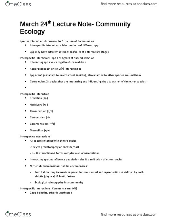 BIOL 1001 Lecture Notes - Lecture 49: Niche Differentiation, Character Displacement, Interspecific Competition thumbnail