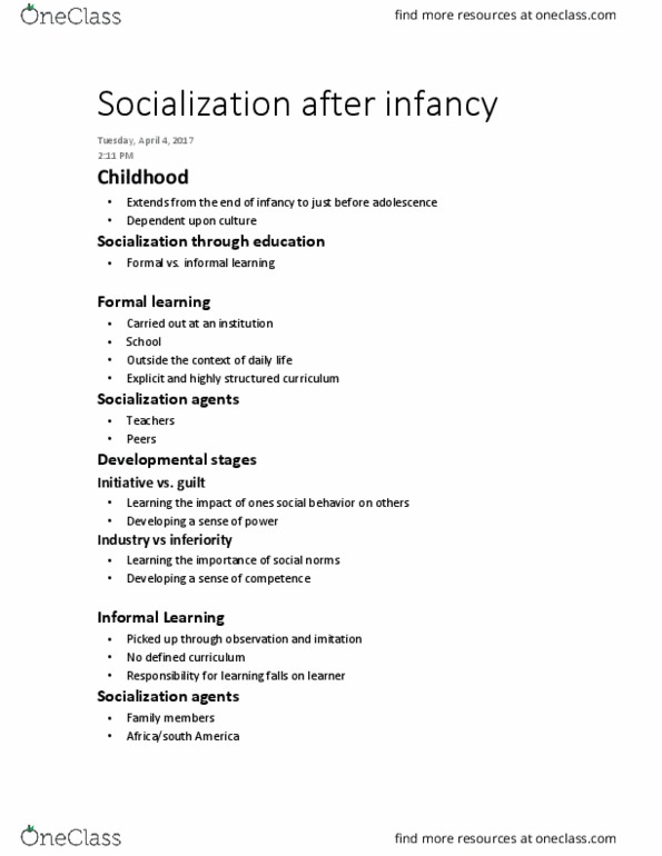 PSYC 151 Lecture Notes - Lecture 20: Socioeconomic Status, Informal Learning, Formal Learning thumbnail