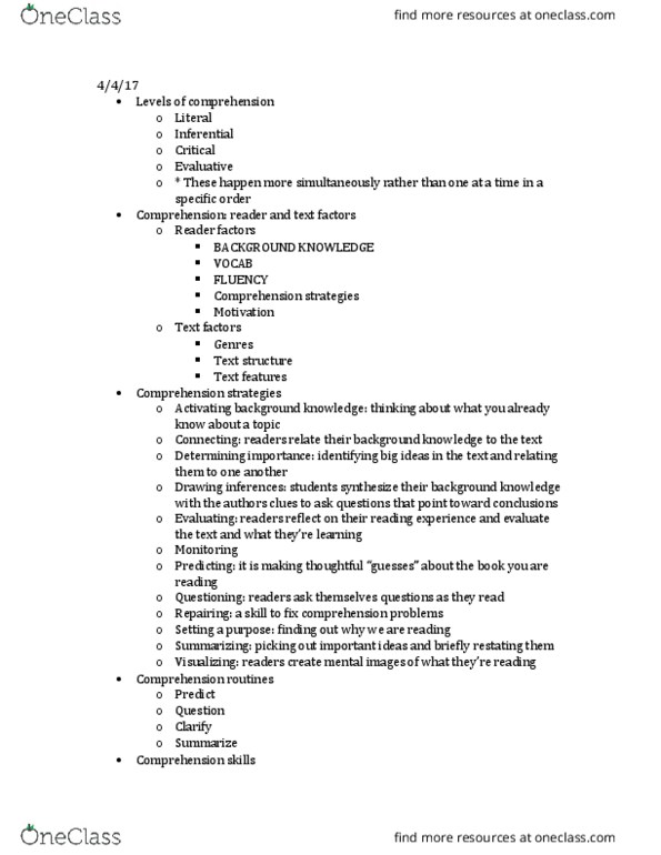 EDUC 461 Lecture Notes - Lecture 8: Guided Reading, Literature Circle thumbnail