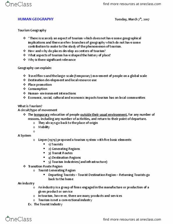 GEOG 1F90 Lecture 7: Lecture Seven - Tourism Geography thumbnail