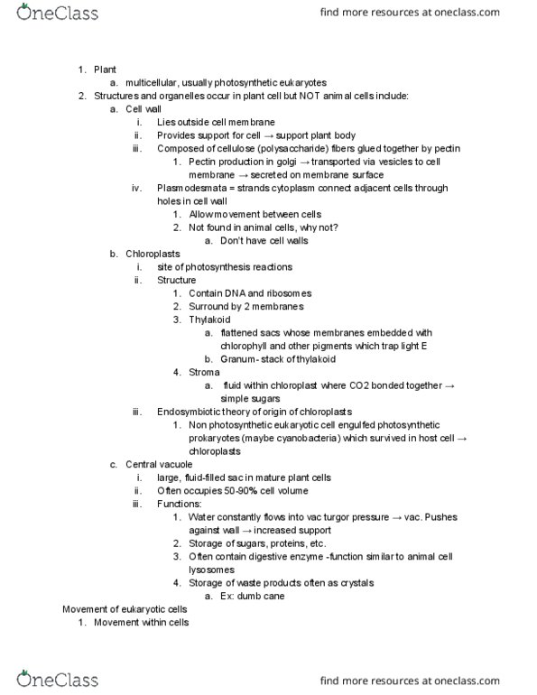 BIOS 101 Lecture Notes - Lecture 13: Plant Cell, Symbiogenesis, Pectin thumbnail