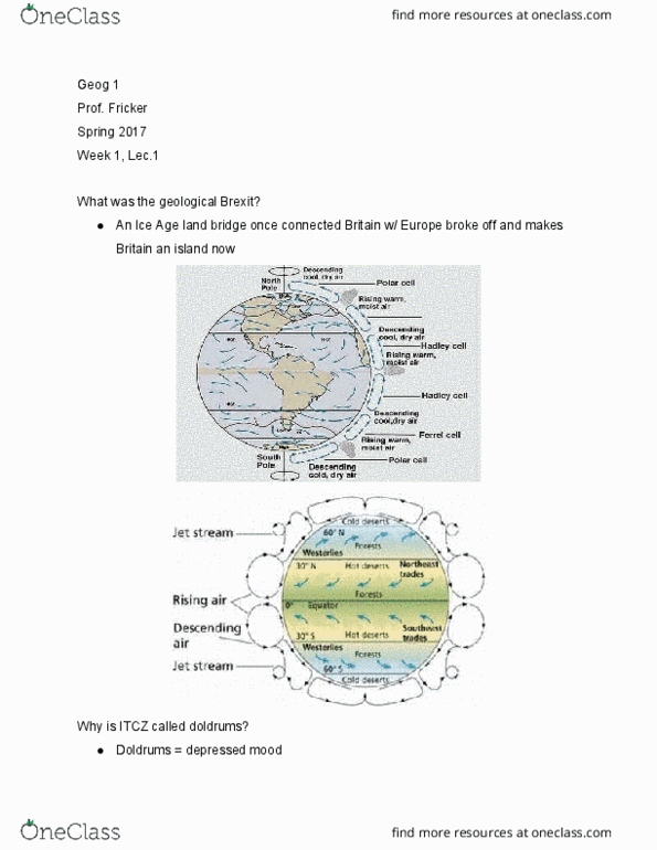 GEOG 1 Lecture Notes - Lecture 1: Hadley Cell, Coriolis Force, Magnesium thumbnail