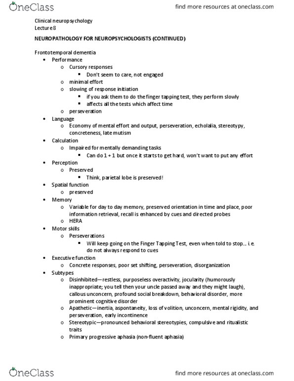 PSYC36H3 Lecture Notes - Lecture 8: Primary Progressive Aphasia, Aphasia, Frontotemporal Dementia thumbnail