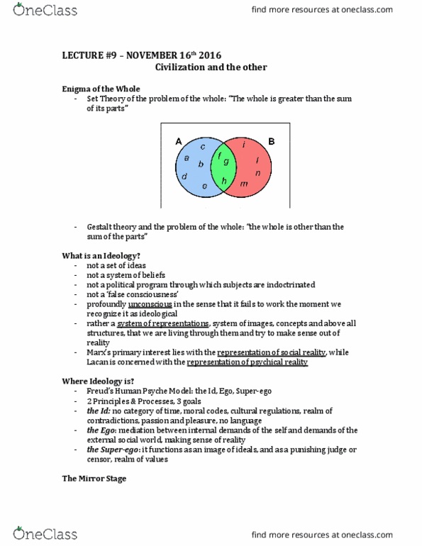 SOSC 2560 Lecture Notes - Lecture 9: Mirror Stage, Jacques Lacan, Gestalt Psychology thumbnail