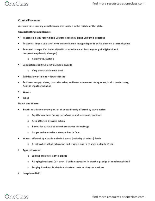 GEOG 1 Lecture Notes - Lecture 20: Longshore Drift, Coastal Erosion, Plate Tectonics thumbnail