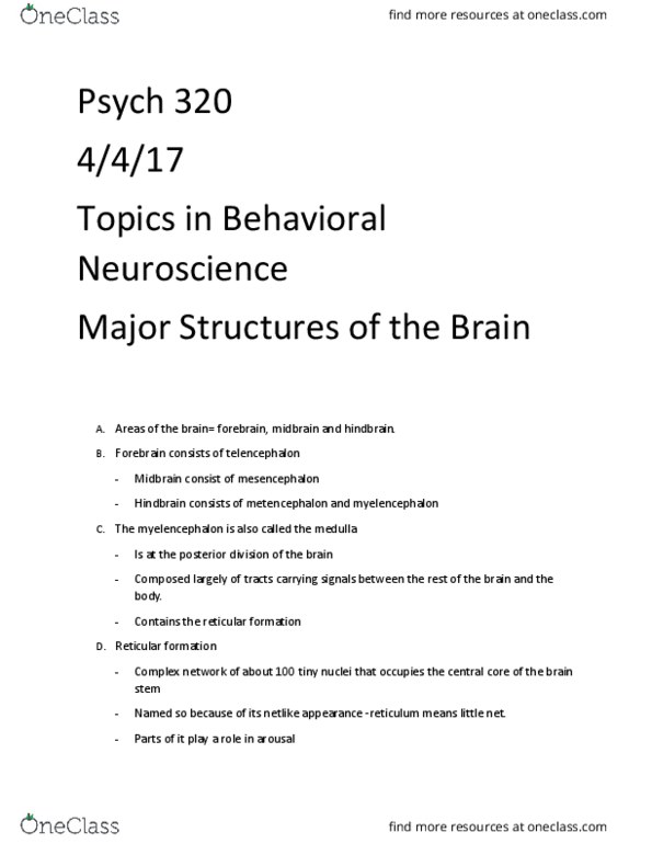 PSY 320 Chapter Notes - Chapter 3.6: Cerebrum, Muscle Tone, Psych thumbnail