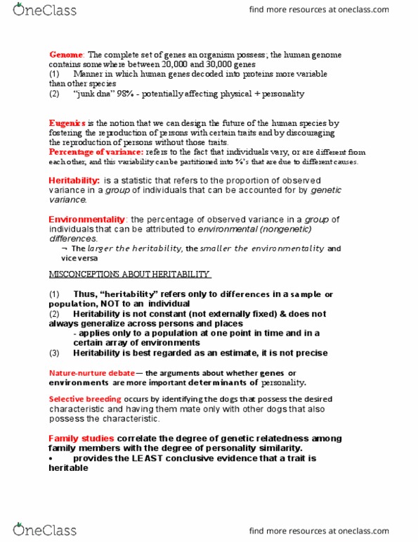 PSYB30H3 Chapter Notes - Chapter 6: Selective Breeding, Heritability, Eugenics thumbnail