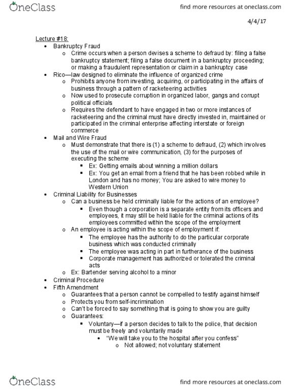 LGLS 1101 Lecture Notes - Lecture 18: Custodial Interrogation, False Document thumbnail