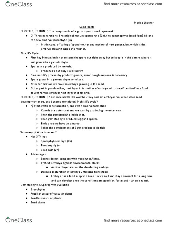 EBIO 1220 Lecture Notes - Lecture 27: Uniface, Double Fertilization, Sporopollenin thumbnail