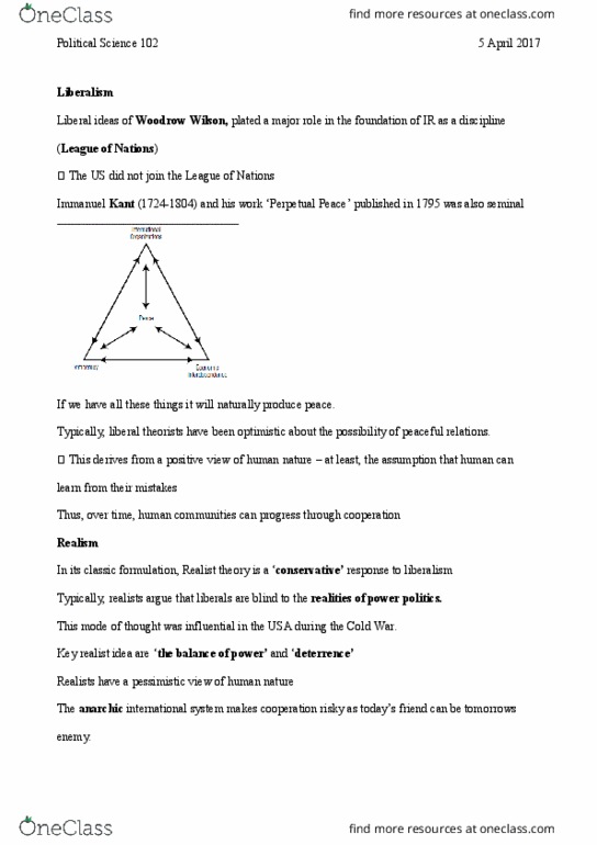 POLS 102 Lecture Notes - Lecture 19: Hedley Bull, Behaviorism, Immanuel Kant thumbnail