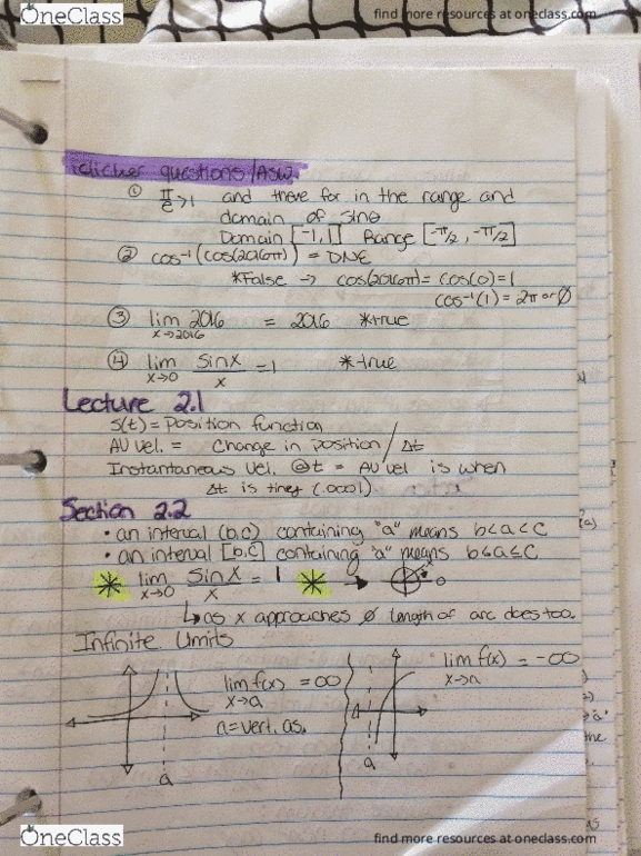 MAC 2311C Lecture 1: Calculus Section 2.1 and 2.2 Lecture notes thumbnail