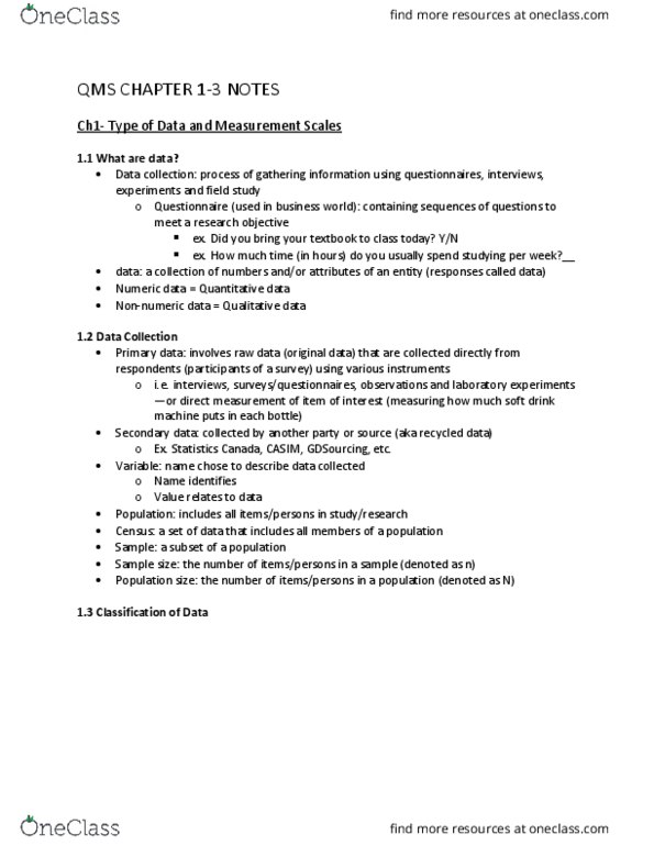 QMS 102 Lecture Notes - Lecture 2: Chartjunk, Percentile, Covariance thumbnail