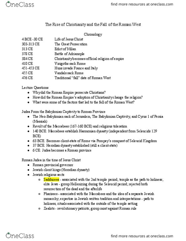 HIST 2A Lecture Notes - Lecture 12: Pontius Pilate, Herodian Dynasty, Crisis Of The Third Century thumbnail