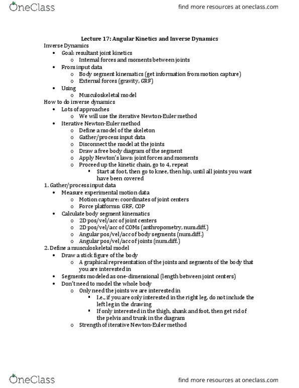 KNES 300 Lecture Notes - Lecture 17: Free Body Diagram, Ankle, Inverse Dynamics thumbnail