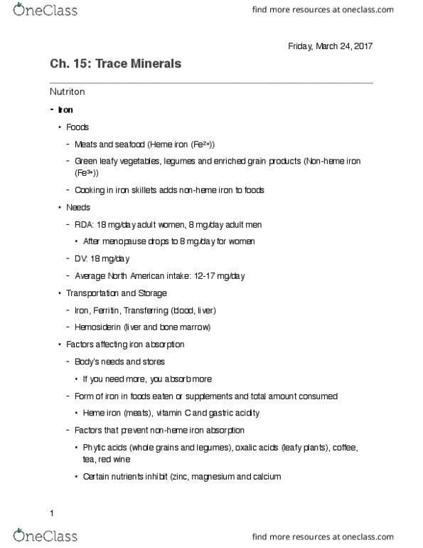 NUTR.2060 Lecture Notes - Lecture 15: Heme, Hypochromic Anemia, Microcytic Anemia thumbnail