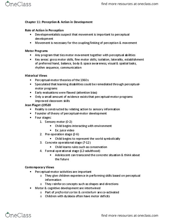 Kinesiology 3347A/B Chapter Notes - Chapter 11: Brain-Derived Neurotrophic Factor, Neurotrophic Factors, Jean Piaget thumbnail