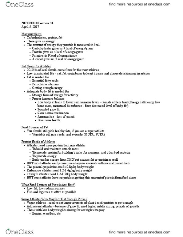 NUTR 1010 Lecture Notes - Lecture 31: Female Athlete Triad, Iron-Deficiency Anemia, Bone Density thumbnail