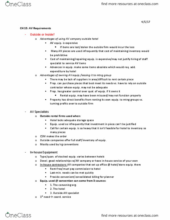 RECR 470 Chapter Notes - Chapter 15: Overhead Projector, Lectern, Intelligent Lighting thumbnail