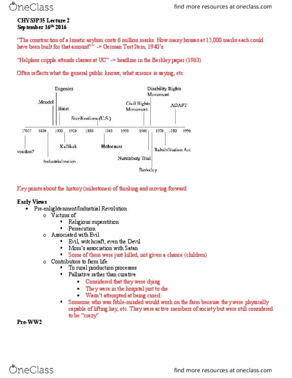 CHYS 3P35 Lecture Notes - Lecture 2: The Kallikak Family, Vineland Training School, Law For The Prevention Of Hereditarily Diseased Offspring thumbnail