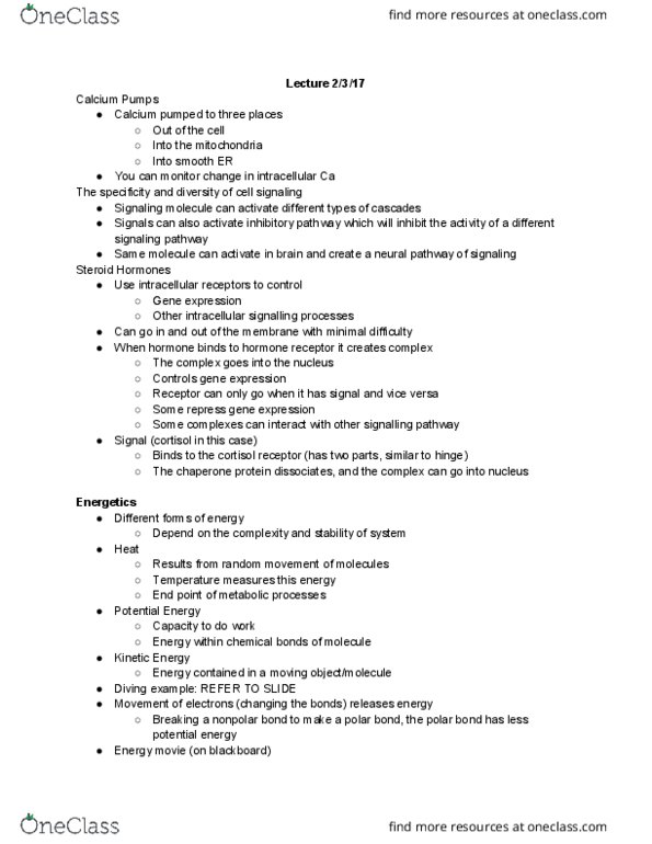 BISC 220Lg Lecture Notes - Lecture 9: Chemical Polarity, Cell Signaling, Neural Pathway thumbnail