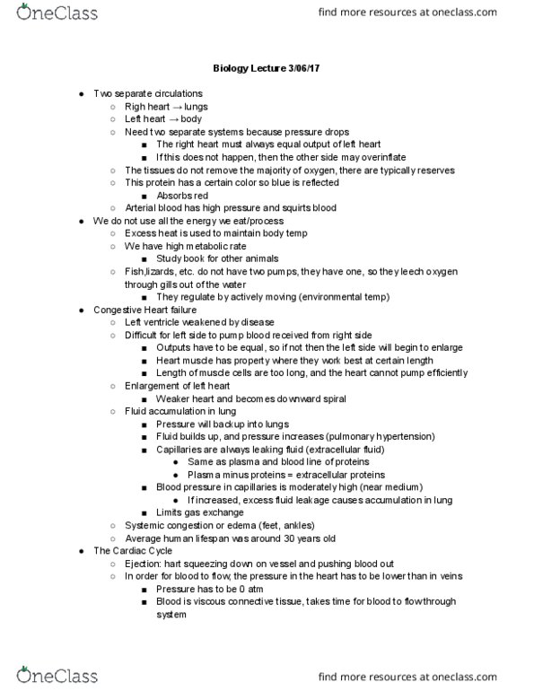 BISC 220Lg Lecture Notes - Lecture 14: Cardiac Cycle, Heart, Extracellular Fluid thumbnail